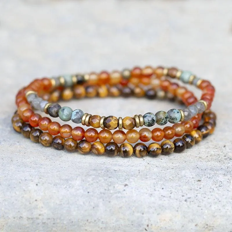 Vitality and Prosperity Carnelian and Tigers Eye Delicate Bracelet Stack