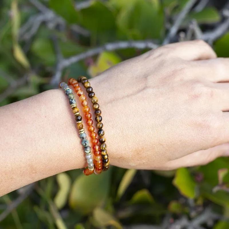 Vitality and Prosperity Carnelian and Tigers Eye Delicate Bracelet Stack